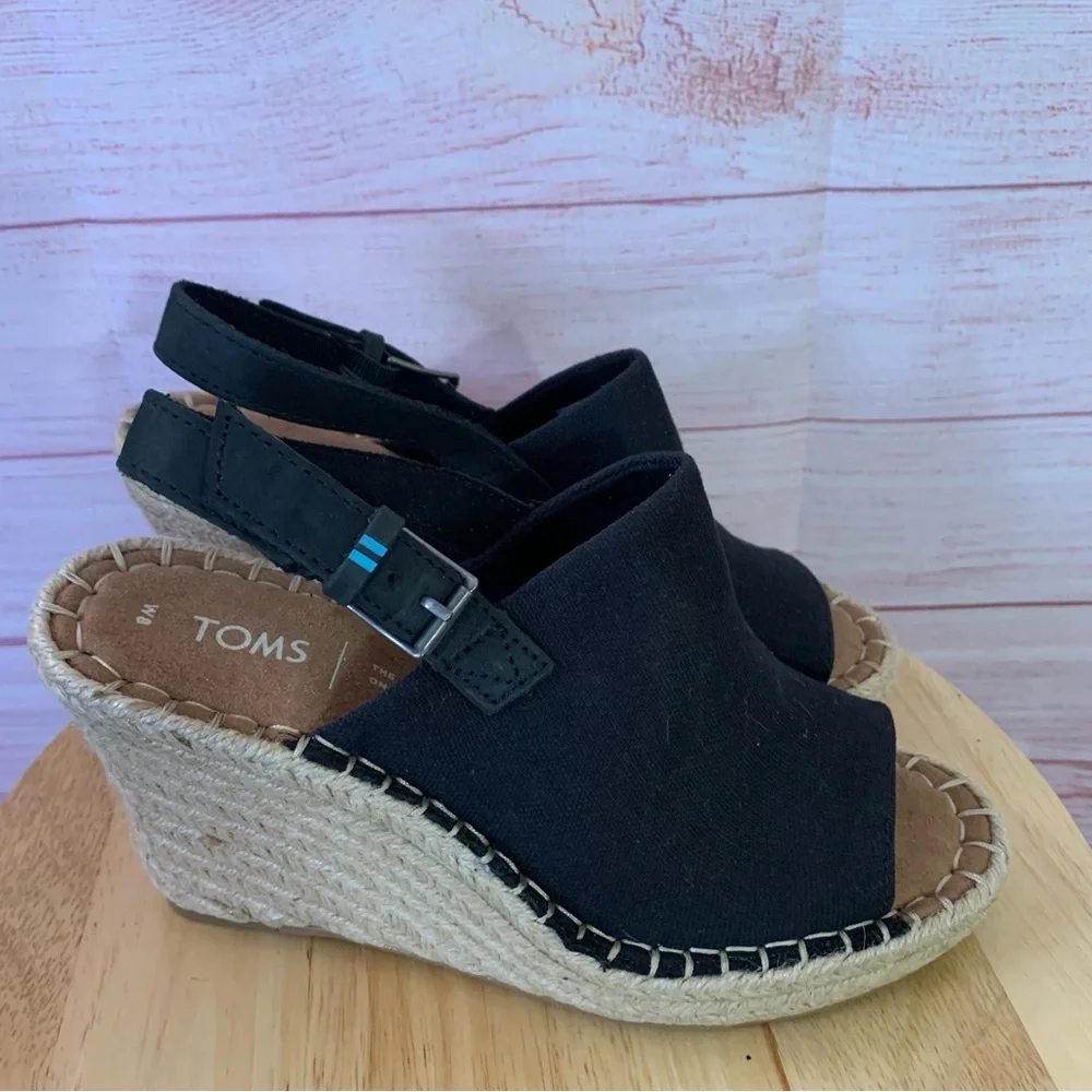 Toms Black Monica‎ Sling Back Espadrilles Sandals Size 8
